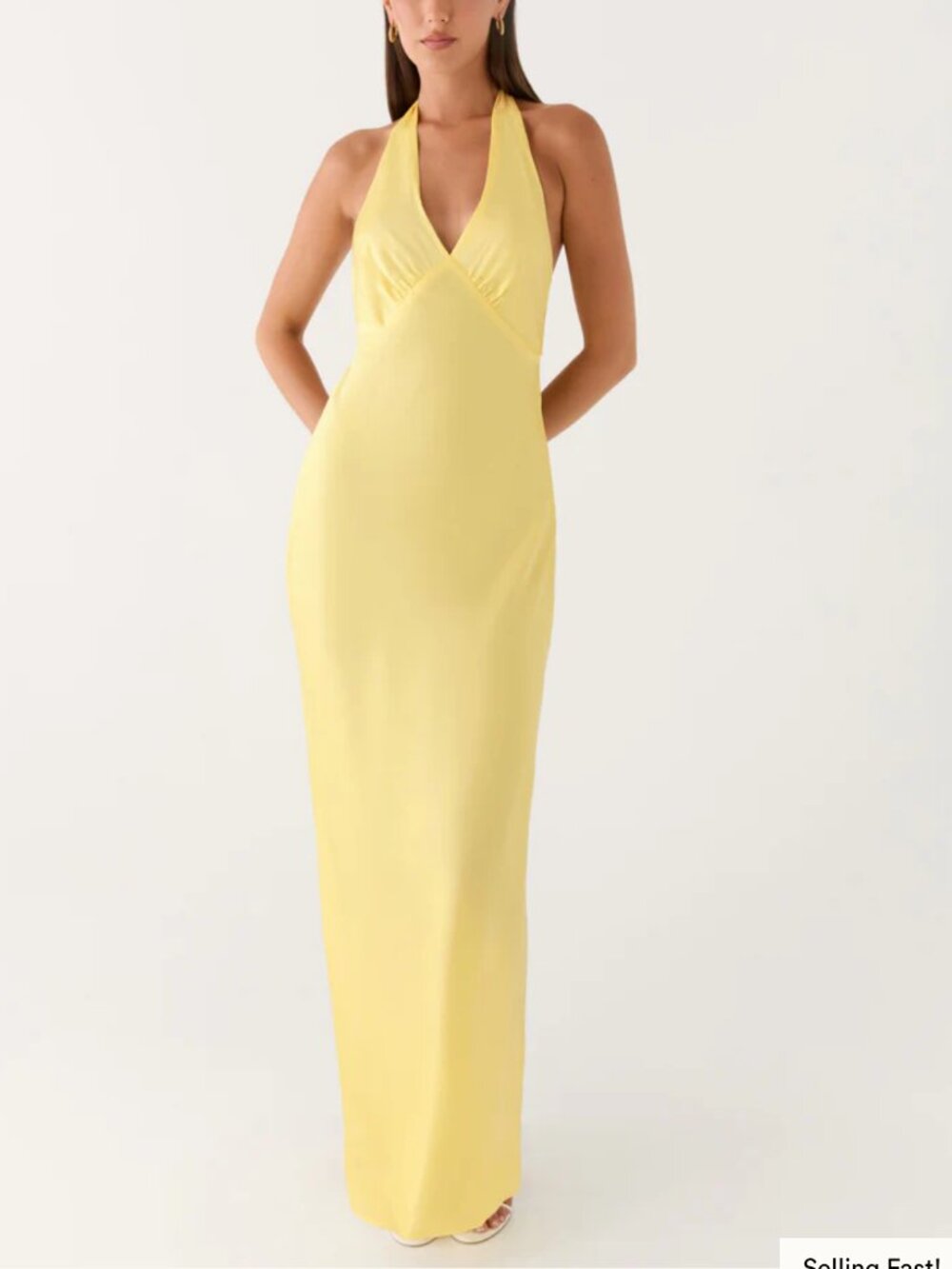 Peppermayo Heavy Hearted Satin Maxi Dress - Lemon Size 4